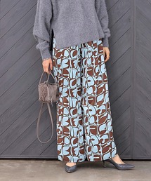 Jines | アートプリントサテンワイドパンツ(その他パンツ)