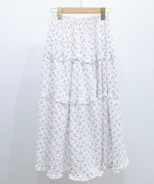 Miniministore(ミニミニストア)の「フリルティアード 小花柄 ロングスカート(スカート・レディース・ネイビー/ホワイト・L/S/XL/M)」の17枚目の写真