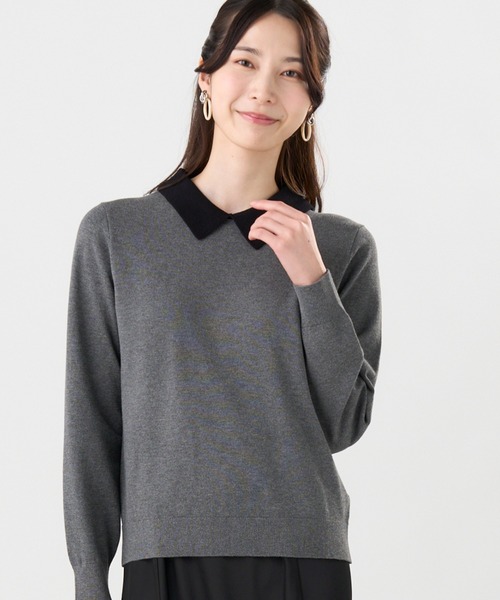 TOKYO SHIRTS（トウキョウシャツ）の「ニット 配色襟付 プルオーバー（ニット/セーター・レディース・ネイビー/チャコール・M/L）」の2枚目の写真