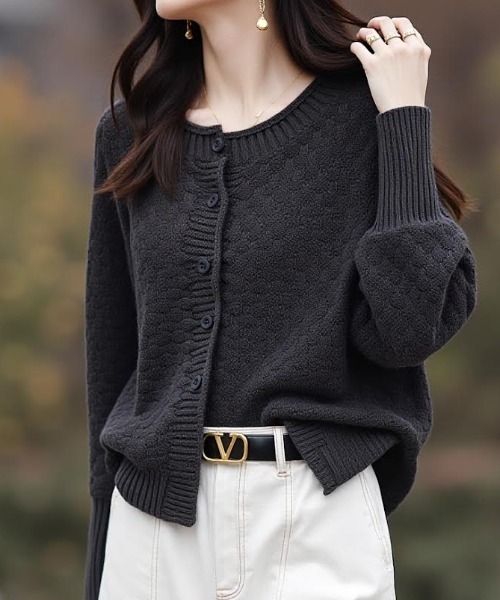 セール】柄編み模様ニットカーディガン（カーディガン/ボレロ
