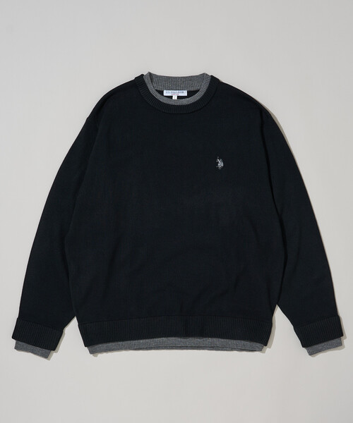 U.S. POLO ASSN.(ユーエスポロアッスン)の「U.S. POLO ASSN./ユーエスポロアッスン 別注 FAKE LAYERED KNIT/フェイク レイヤードニット(限定展開)(ニット/セーター・メンズ・ブラック/ブルー/グレー・LARGE/MEDIUM/SMALL)」の5枚目の写真