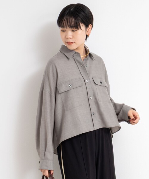 NOLLEY’S Sophi（ノーリーズソフィ）の「ウォッシャブルウール混ビエラショートシャツ（シャツ/ブラウス・レディース・ネイビー/ライトグレー・38）」の7枚目の写真
