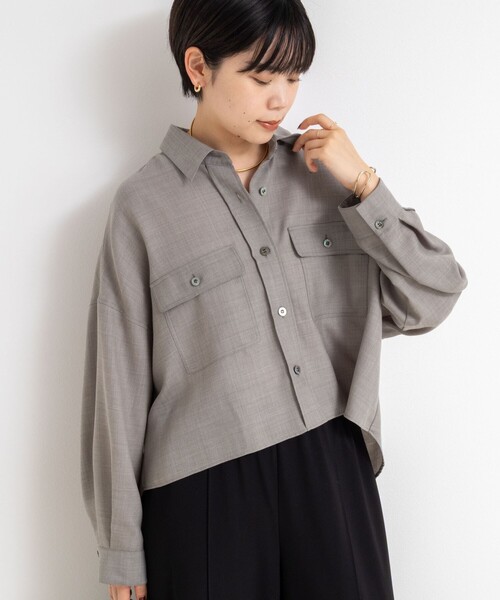 NOLLEY’S Sophi（ノーリーズソフィ）の「ウォッシャブルウール混ビエラショートシャツ（シャツ/ブラウス・レディース・ネイビー/ライトグレー・38）」の11枚目の写真