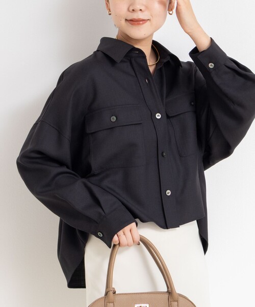 NOLLEY’S Sophi（ノーリーズソフィ）の「ウォッシャブルウール混ビエラショートシャツ（シャツ/ブラウス・レディース・ネイビー/ライトグレー・38）」の17枚目の写真