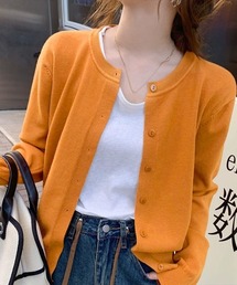 CABAN オレンジ 半袖カーディガン✴︎美品 コットンカシミヤ バイカラークルーネックカーディガン