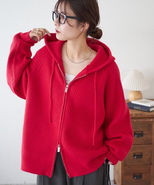 DISCOAT（ディスコート）の「【ユニセックス】Wジップニットフーディ（パーカー・レディース・グレー/レッド/ネイビー・FREE）」の3枚目の写真