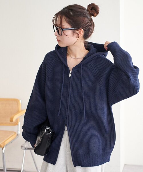 DISCOAT（ディスコート）の「【ユニセックス】Wジップニットフーディ（パーカー・レディース・グレー/レッド/ネイビー・FREE）」の7枚目の写真