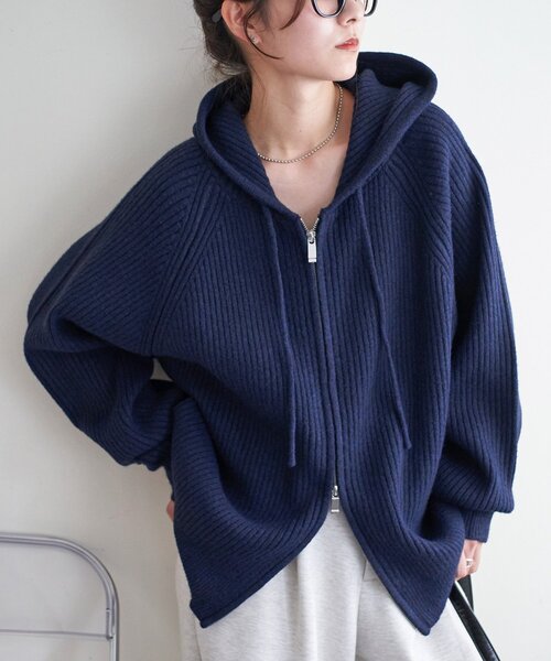 DISCOAT（ディスコート）の「【ユニセックス】Wジップニットフーディ（パーカー・レディース・グレー/レッド/ネイビー・FREE）」の9枚目の写真