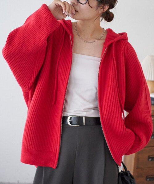 DISCOAT（ディスコート）の「【ユニセックス】Wジップニットフーディ（パーカー・レディース・グレー/レッド/ネイビー・FREE）」の16枚目の写真