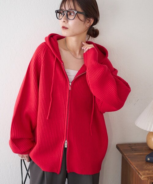 DISCOAT（ディスコート）の「【ユニセックス】Wジップニットフーディ（パーカー・レディース・グレー/レッド/ネイビー・FREE）」の17枚目の写真