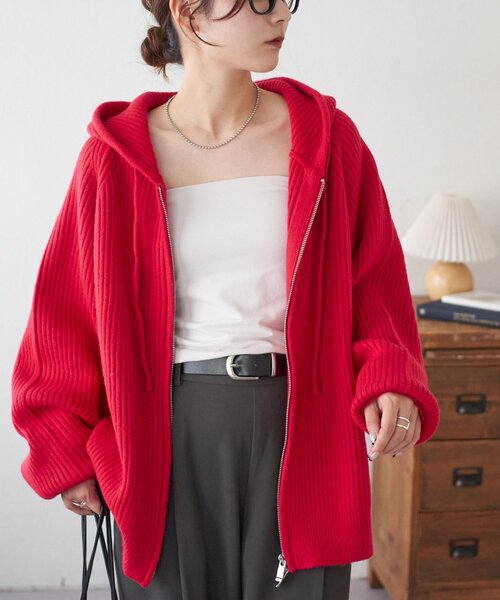 DISCOAT（ディスコート）の「【ユニセックス】Wジップニットフーディ（パーカー・レディース・グレー/レッド/ネイビー・FREE）」の18枚目の写真