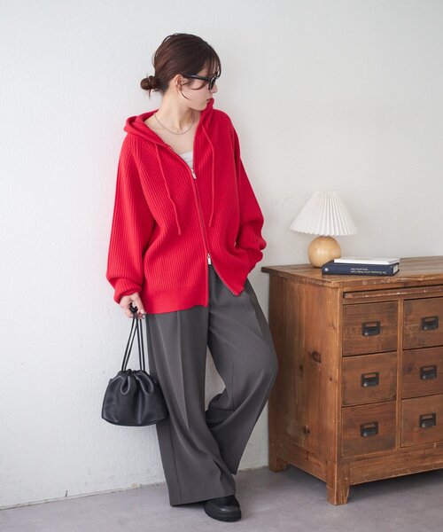 DISCOAT（ディスコート）の「【ユニセックス】Wジップニットフーディ（パーカー・レディース・グレー/レッド/ネイビー・FREE）」の21枚目の写真