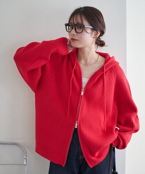 DISCOAT（ディスコート）の「【ユニセックス】Wジップニットフーディ（パーカー・レディース・グレー/レッド/ネイビー・FREE）」の22枚目の写真