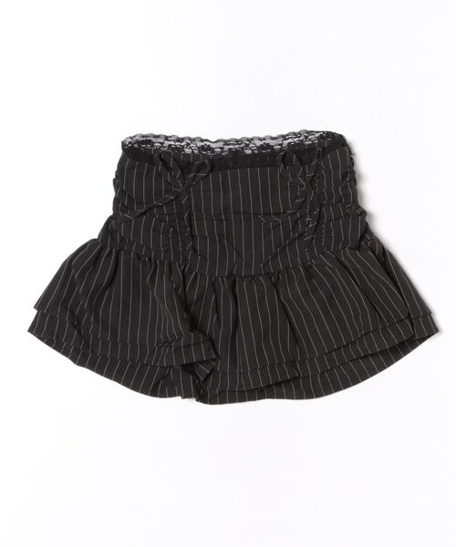 STAY MOTION（ステイモーション）の「【WEB限定】ストライプ柄レースデザイン2段フリルミニスカート［韓国ファッション ガーリー］（スカート・レディース・チャコールグレー/ブラック・S/M）」の3枚目の写真