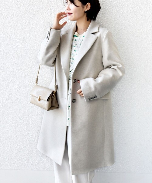 SHIPS（シップス）の「ロイヤル ジーロン チェスター コート（チェスターコート・レディース・ネイビー/ベージュ系/ブラウン系/グレー/ベージュ/ナチュラル/ライトブラウン・36/38）」の5枚目の写真