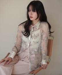 EIMY ISTOIRE | チュールレースフラワーモチーフシャツ(シャツ/ブラウス)
