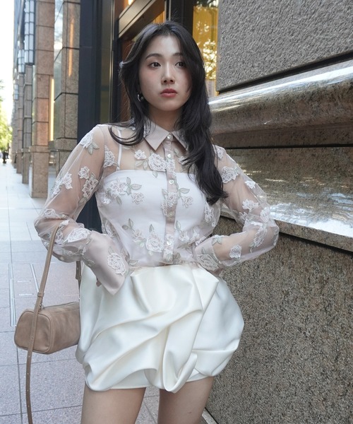 EIMY ISTOIRE（エイミーイストワール）の「チュールレースフラワーモチーフシャツ（シャツ/ブラウス・レディース・アイボリー/ピンクベージュ・F）」の12枚目の写真