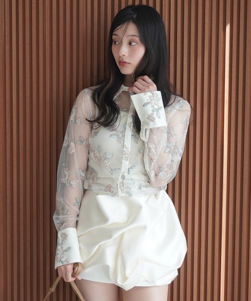 EIMY ISTOIRE（エイミーイストワール）の「チュールレースフラワーモチーフシャツ（シャツ/ブラウス・レディース・アイボリー/ピンクベージュ・F）」の18枚目の写真