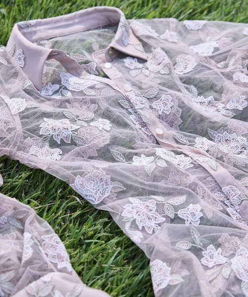 EIMY ISTOIRE（エイミーイストワール）の「チュールレースフラワーモチーフシャツ（シャツ/ブラウス・レディース・アイボリー/ピンクベージュ・F）」の10枚目の写真