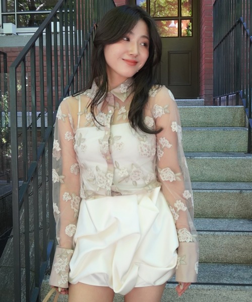 EIMY ISTOIRE（エイミーイストワール）の「チュールレースフラワーモチーフシャツ（シャツ/ブラウス・レディース・アイボリー/ピンクベージュ・F）」の14枚目の写真