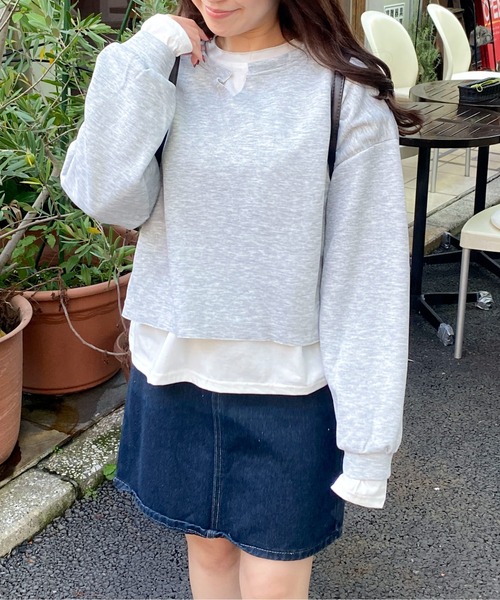 Mejoul(メジュール)の「フェイクレイヤード ビッグロンT(Tシャツ/カットソー・レディース・ブルー/グレー・M/L)」の1枚目の写真