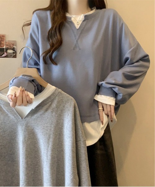 Mejoul(メジュール)の「フェイクレイヤード ビッグロンT(Tシャツ/カットソー・レディース・ブルー/グレー・M/L)」の6枚目の写真