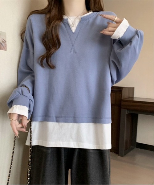 Mejoul(メジュール)の「フェイクレイヤード ビッグロンT(Tシャツ/カットソー・レディース・ブルー/グレー・M/L)」の5枚目の写真