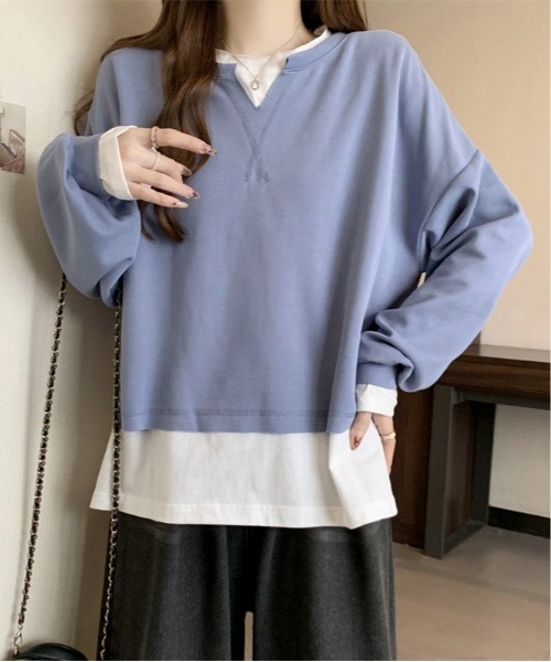 Mejoul(メジュール)の「フェイクレイヤード ビッグロンT(Tシャツ/カットソー・レディース・ブルー/グレー・M/L)」の7枚目の写真