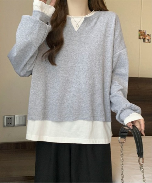 Mejoul(メジュール)の「フェイクレイヤード ビッグロンT(Tシャツ/カットソー・レディース・ブルー/グレー・M/L)」の3枚目の写真