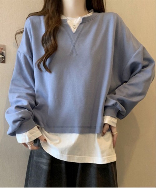 Mejoul(メジュール)の「フェイクレイヤード ビッグロンT(Tシャツ/カットソー・レディース・ブルー/グレー・M/L)」の13枚目の写真