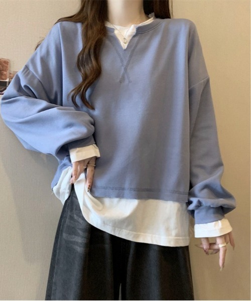 Mejoul(メジュール)の「フェイクレイヤード ビッグロンT(Tシャツ/カットソー・レディース・ブルー/グレー・M/L)」の12枚目の写真