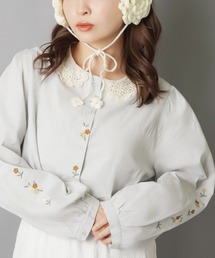 刺繍入り長袖ブラウス/襟レース/NEO森ガール/ボタンコア