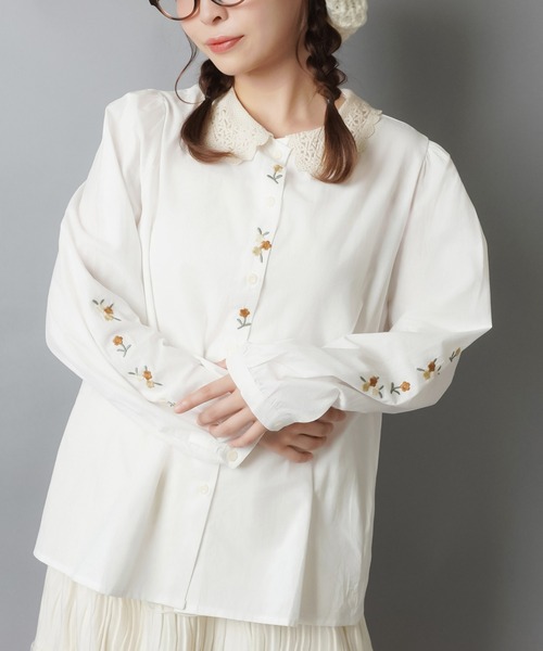 SPINNS(スピンズ)の「刺繍入り長袖ブラウス/襟レース/NEO森ガール/ボタンコア(シャツ/ブラウス・レディース・オフホワイト/グレー/ベージュ・ONESIZE)」の7枚目の写真
