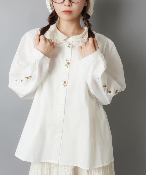 SPINNS(スピンズ)の「刺繍入り長袖ブラウス/襟レース/NEO森ガール/ボタンコア(シャツ/ブラウス・レディース・オフホワイト/グレー/ベージュ・ONESIZE)」の8枚目の写真