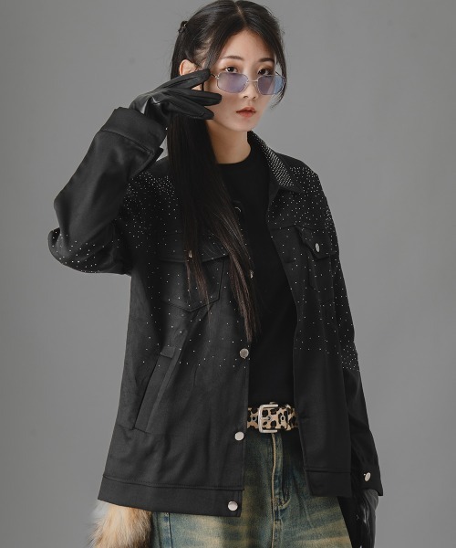 セール】ラインストーンワークジャケット（ブルゾン）｜there is