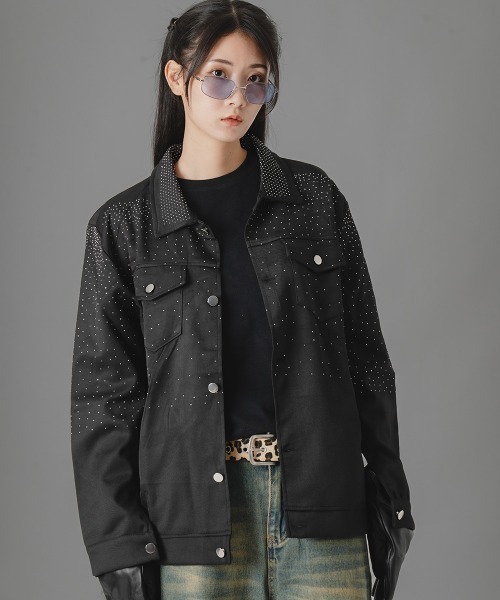 セール】ラインストーンワークジャケット（ブルゾン）｜there is