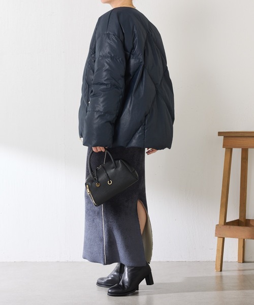 セール】ライトエンボスノーカラーダウン（ダウンジャケット/コート