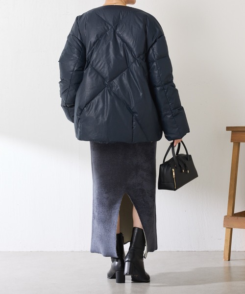 セール】ライトエンボスノーカラーダウン（ダウンジャケット/コート
