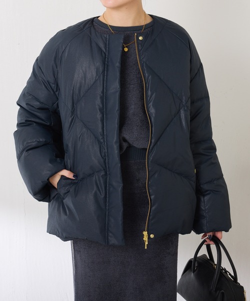 セール】ライトエンボスノーカラーダウン（ダウンジャケット/コート