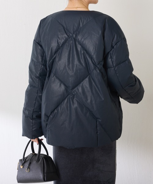 セール】ライトエンボスノーカラーダウン（ダウンジャケット/コート