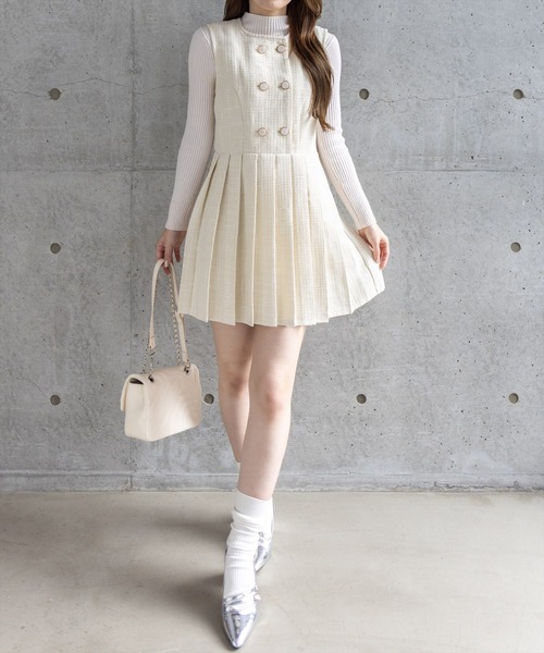 clear（クリア）の「ツイードプリーツミニワンピース［韓国ファッション ガーリー］≪AW新作≫（ワンピース・レディース・アイボリー/ブラック・F）」の4枚目の写真
