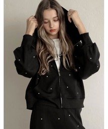 [MEISM by Re:EDIT][2025AW PRE ORDER]ダンボールラインストーンクロップドフーディーブルゾン