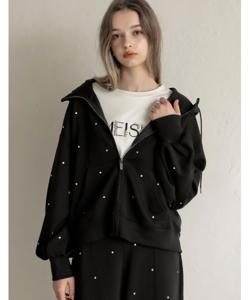 MEISM（ミズム）の「[MEISM by Re:EDIT][2025AW PRE ORDER]ダンボールラインストーンクロップドフーディーブルゾン（パーカー・レディース・グレー/ブラック/ホワイト・LARGE/MEDIUM）」の13枚目の写真