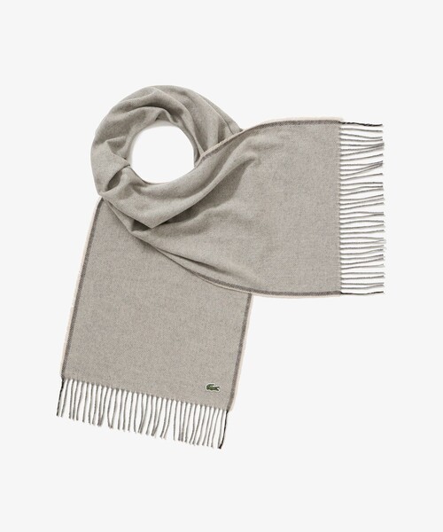 LACOSTE(ラコステ)の「サスティナブルヘリンボーンマフラー(マフラー・メンズ・ネイビー/ベージュ/ホワイト/グレー/ブラック・FREE)」の1枚目の写真