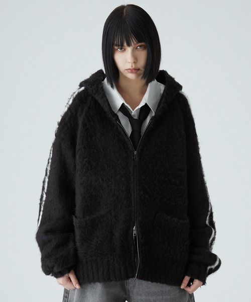 VELNUS（ベルナス）の「【VELNUS】Mohair-like sideline shaggy knit hoodie/モヘアライク サイドライン シャギーニットフーディ（パーカー・メンズ・ブルー/ブラック・L/M/S）」の2枚目の写真