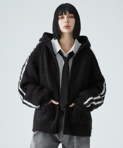 VELNUS（ベルナス）の「【VELNUS】Mohair-like sideline shaggy knit hoodie/モヘアライク サイドライン シャギーニットフーディ（パーカー・メンズ・ブルー/ブラック・L/M/S）」の3枚目の写真