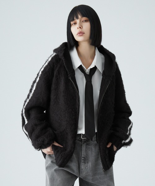 VELNUS（ベルナス）の「【VELNUS】Mohair-like sideline shaggy knit hoodie/モヘアライク サイドライン シャギーニットフーディ（パーカー・メンズ・ブルー/ブラック・L/M/S）」の4枚目の写真