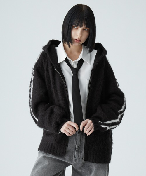 VELNUS（ベルナス）の「【VELNUS】Mohair-like sideline shaggy knit hoodie/モヘアライク サイドライン シャギーニットフーディ（パーカー・メンズ・ブルー/ブラック・L/M/S）」の6枚目の写真