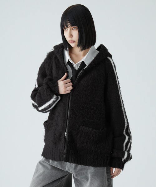 VELNUS（ベルナス）の「【VELNUS】Mohair-like sideline shaggy knit hoodie/モヘアライク サイドライン シャギーニットフーディ（パーカー・メンズ・ブルー/ブラック・L/M/S）」の8枚目の写真