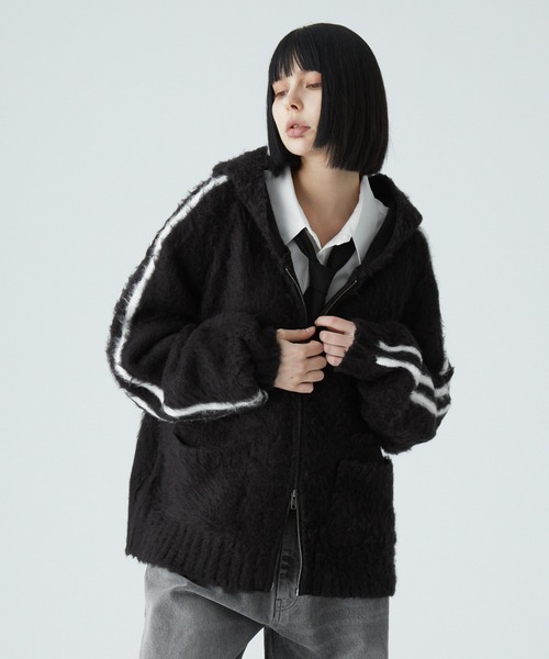 VELNUS（ベルナス）の「【VELNUS】Mohair-like sideline shaggy knit hoodie/モヘアライク サイドライン シャギーニットフーディ（パーカー・メンズ・ブルー/ブラック・L/M/S）」の10枚目の写真
